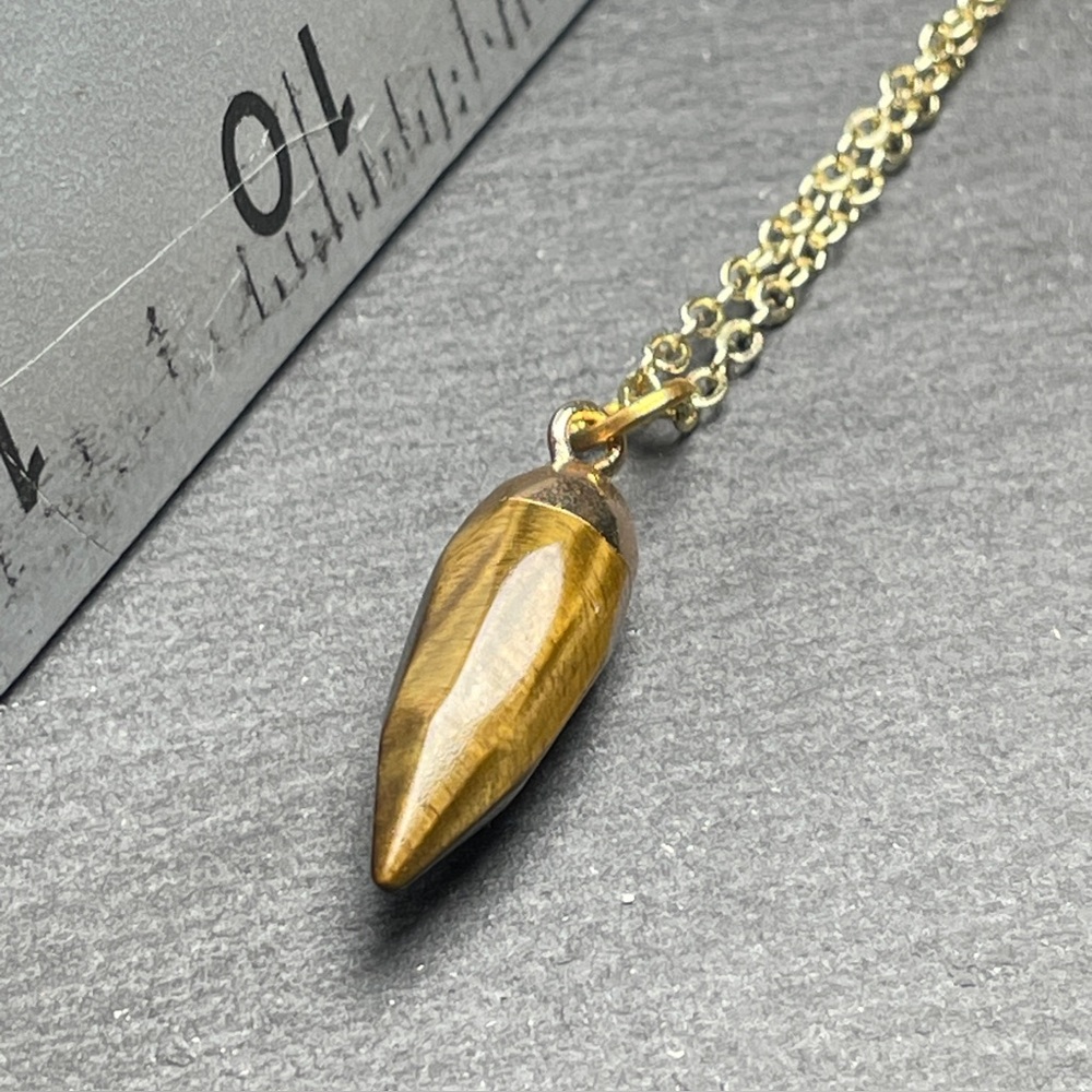 Genuine Yellow Tiger’s Eye Gold Plated Pendant Necklace - Picture 12 of 14